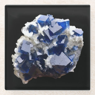 Dessous-de-verre En Verre Cristal de Fluorite Bleue et Calcite en Paillettes