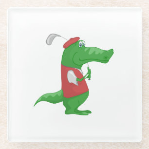 Dessous-de-verre En Verre Crocodile jouant la bande dessinée de golf