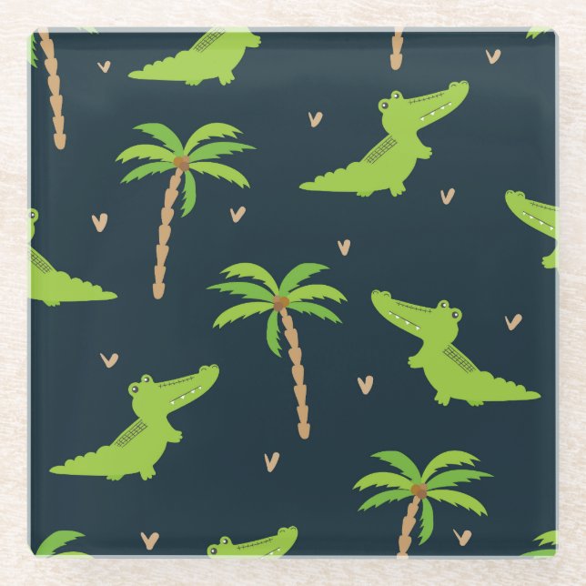 Dessous-de-verre En Verre Crocodiles de dessin : Alligator Palms Motif. (Devant)