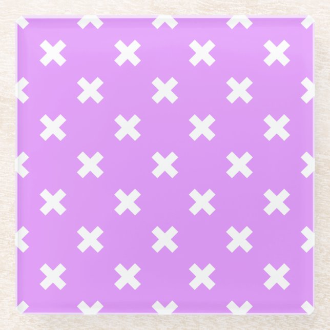Dessous-de-verre En Verre Croix blanches sur lilas (Devant)