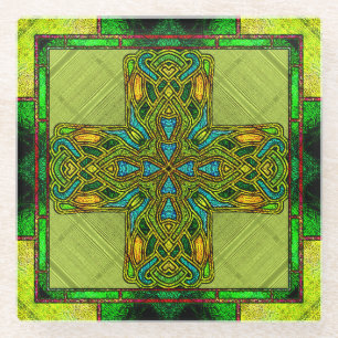 Dessous-de-verre En Verre Croix celtique en verre tendu en vert citron et or