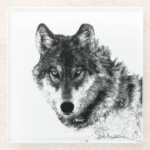 Dessous-de-verre En Verre Croquis de loup gris