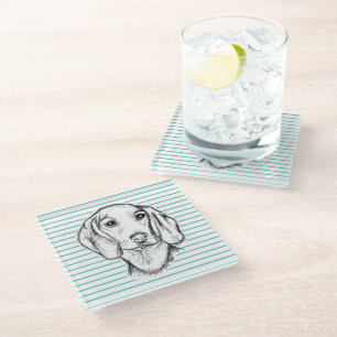 Dessous-de-verre En Verre croquis de teckel dessiné à la main en noir et bla