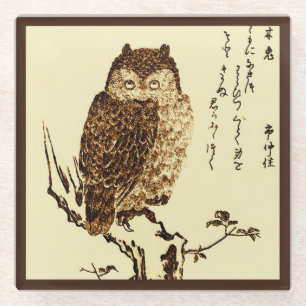 Dessous-de-verre En Verre Croquis d'encre japonaise vintage d'un hibou