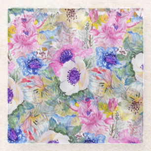 Dessous-de-verre En Verre croquis floral Abstrait aquarelle peinture à la ma