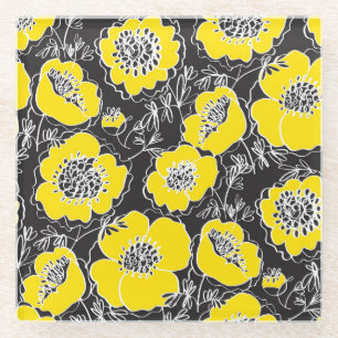 Dessous-de-verre En Verre Croquis Peony Flowers Fun Motif