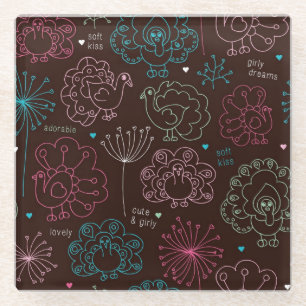 Dessous-de-verre En Verre cru de papier peint de l'Inde de fleur de paon