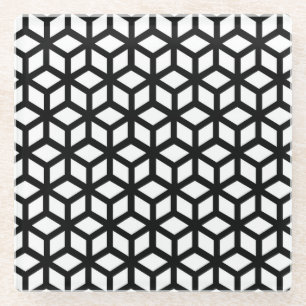 Dessous-de-verre En Verre Cube Noir Et Blanc Motif