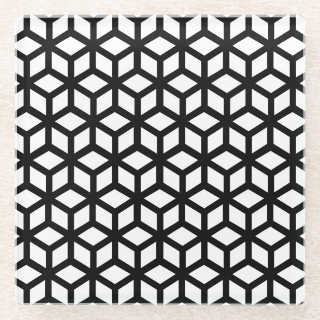 Dessous-de-verre En Verre Cube Noir Et Blanc Motif (Devant)