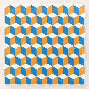 Dessous-de-verre En Verre Cubes isométriques rétro, illusion géométrique