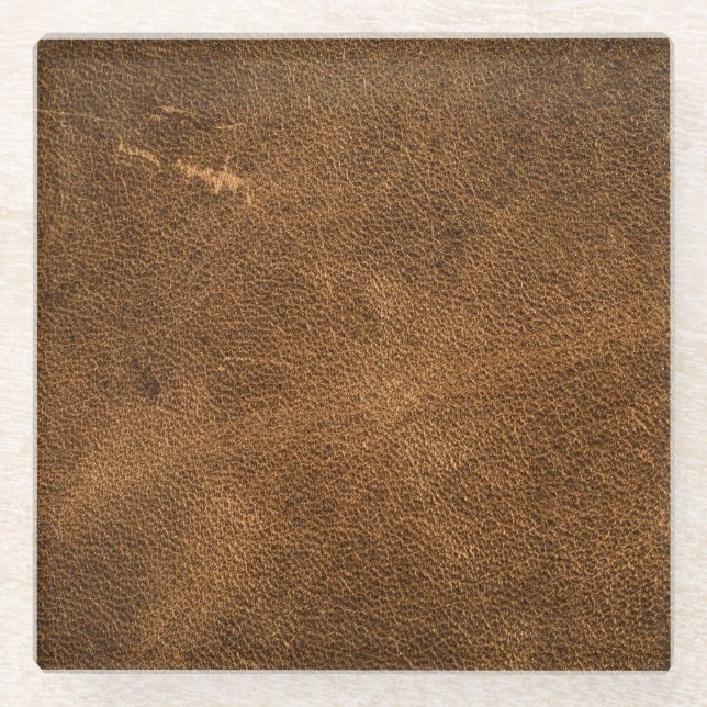 Dessous-de-verre En Verre Cuir Brown vieilli : Texture classique (Devant)