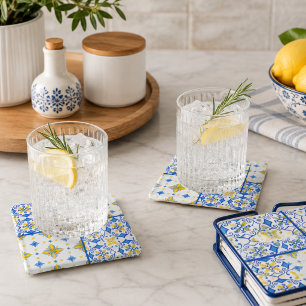 Dessous-de-verre En Verre Cuisine Carrelage Méditerranéen Jaune Bleu