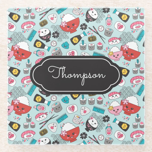 Dessous-de-verre En Verre Cuisine en Sushi bleu Kawaii (Devant)