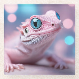 Dessous-de-verre En Verre Cuisine Petit Lézard Rose aux Grands Yeux Bleus