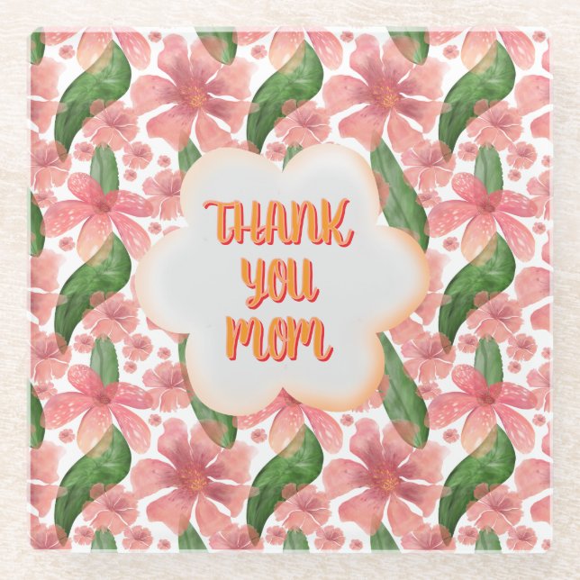 Dessous-de-verre En Verre Custom and personalized Thank You Mom Watercolor (Devant)
