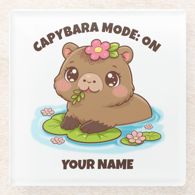 Dessous-de-verre En Verre Custom Cute Kawaii Capybara Mode Glass Coaster (Devant)