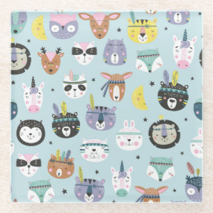 Dessous-de-verre En Verre Cute Animal Tribal : Boho Motif
