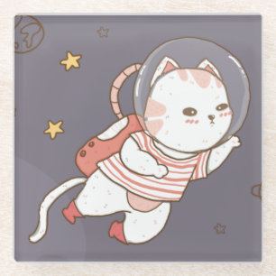 Dessous-de-verre En Verre Cute Astronaut Dessous de verre en verre de chat