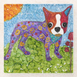 Dessous-de-verre En Verre Cute Boston Terrier Dessous de verre en verre de c