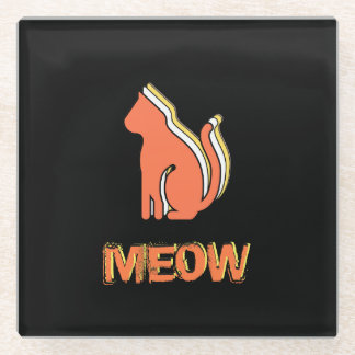 Dessous-de-verre En Verre Cute Chat, Orange & Animal Jaune, Pop Art Abstrait