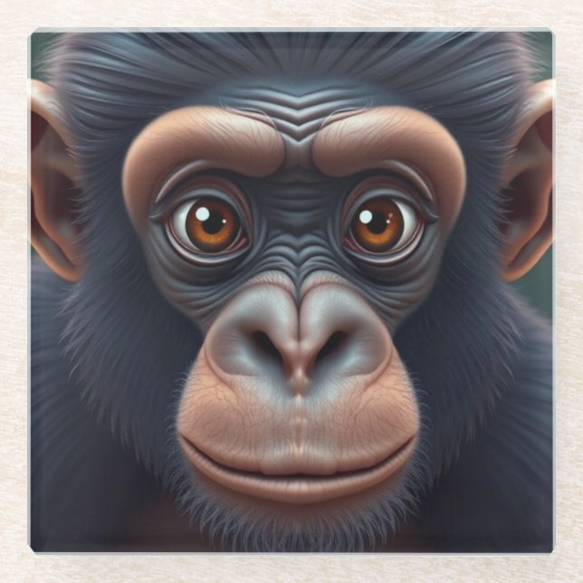 Dessous-de-verre En Verre Cute Crazy Funny Chimpanzé Anime Portrait (Devant)