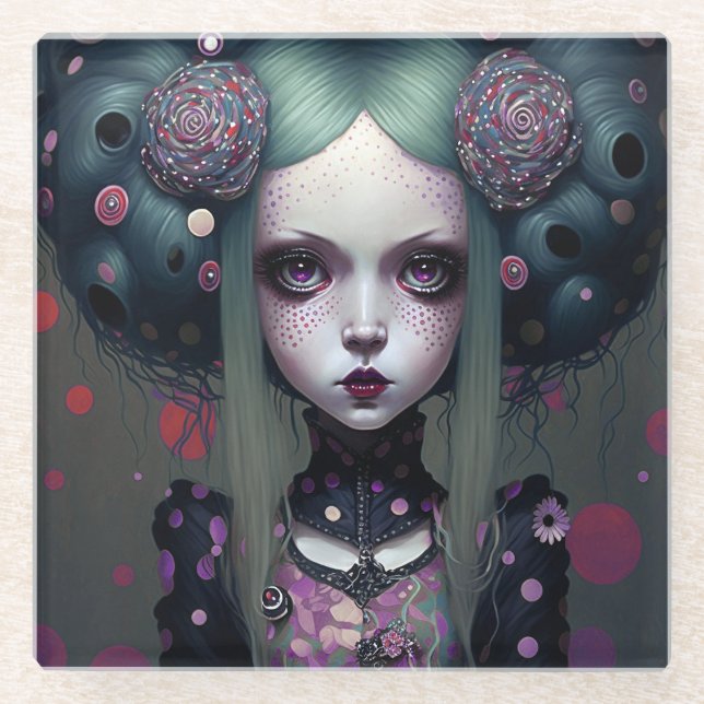 Dessous-de-verre En Verre Cute Goth Girl Purple Black Imaginaire Art (Devant)