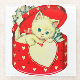 Dessous-de-verre En Verre Cute Kitten Coeur Vintage Chat Retro Kitty
