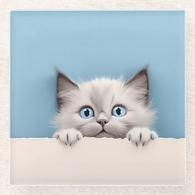 Dessous-de-verre En Verre Cute Kitten Peeking Ragdoll Chat (Devant)