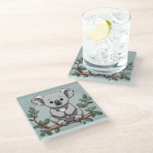 Dessous-de-verre En Verre Cute koala ours sur turquoise