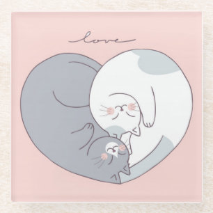 Dessous-de-verre En Verre Cute Love Cats
