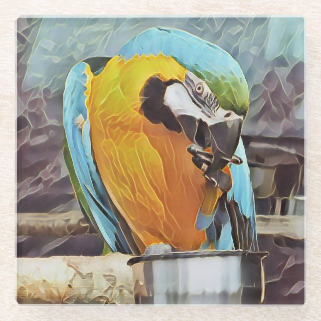 DESSOUS-DE-VERRE EN VERRE CUTE MACAW (Devant)