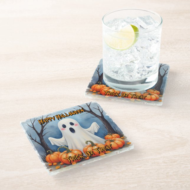 Dessous-de-verre En Verre Cute Modern Halloween Spooky Collection (Incliné)