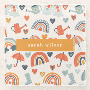 Dessous-de-verre En Verre Cute Orange Blue Spring Rainbow Clouds Motif