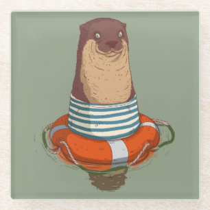 Dessous-de-verre En Verre Cute Otter Glass Coaster