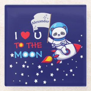Dessous-de-verre En Verre Cute Panda Bear Sur Rocket Ship Kids Personnalisé
