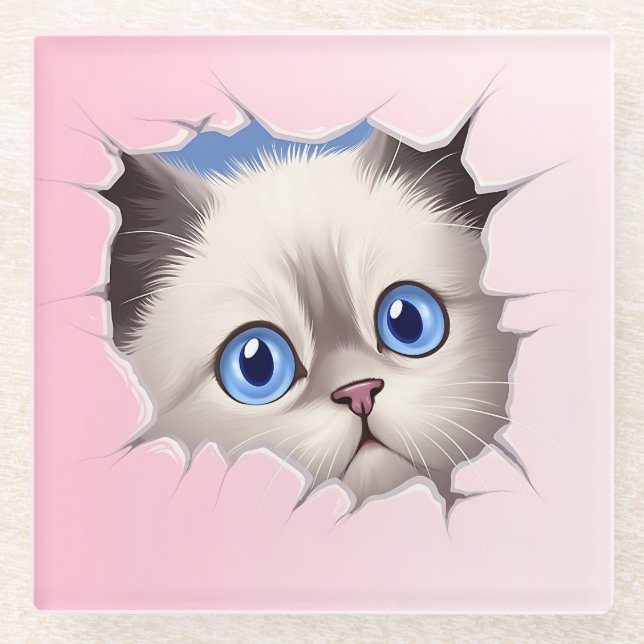 Dessous-de-verre En Verre Cute Peeking Ragdoll Chat (Devant)
