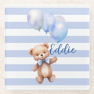 Dessous-de-verre En Verre Cute petite ours en bleu
