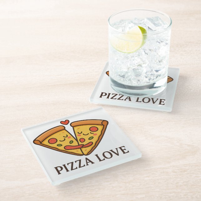 Dessous-de-verre En Verre Cute Pizza Love Sticker (Incliné)