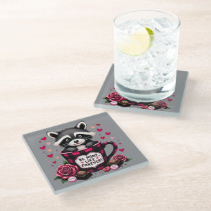 Dessous-de-verre En Verre Cute Raccoon Valentine Buffalo Plaid