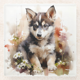 Dessous-de-verre En Verre Cute Sibérien Husky Dessous de verre en verre de c
