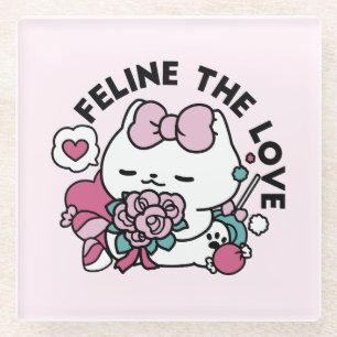 Dessous-de-verre En Verre Cute Valentine's Cat Design - Feline the Love