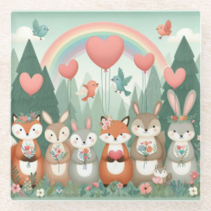 Dessous-de-verre En Verre Cute Woodland Creature arc-en-ciel valentine's