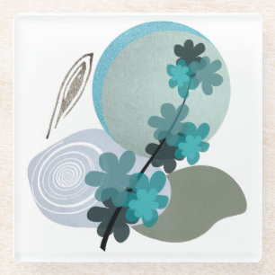 Dessous-de-verre En Verre Cyan Boho