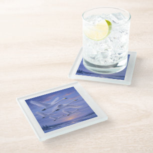 Dessous-de-verre En Verre Cygnes de Whooper au crépuscule