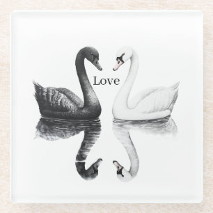 Dessous-de-verre En Verre Cygnes Noirs Blancs Oiseaux Reflet
