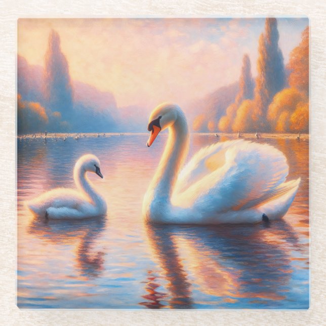Dessous-de-verre En Verre Cygnet et cygne (Devant)