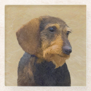 Dessous-de-verre En Verre Dachshund (À poils durs) Peinture Chien Art origin