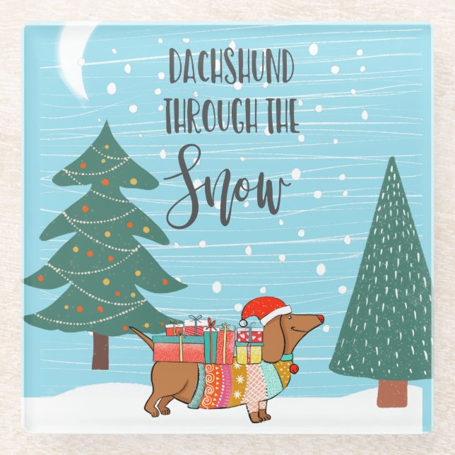 Dessous-de-verre En Verre Dachshund Through the Snow drôle chien amoureux (Devant)