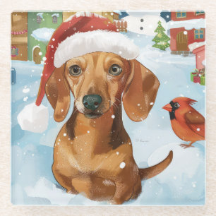 Dessous-de-verre En Verre Dachshund Winter Wonderland Christmas Joy