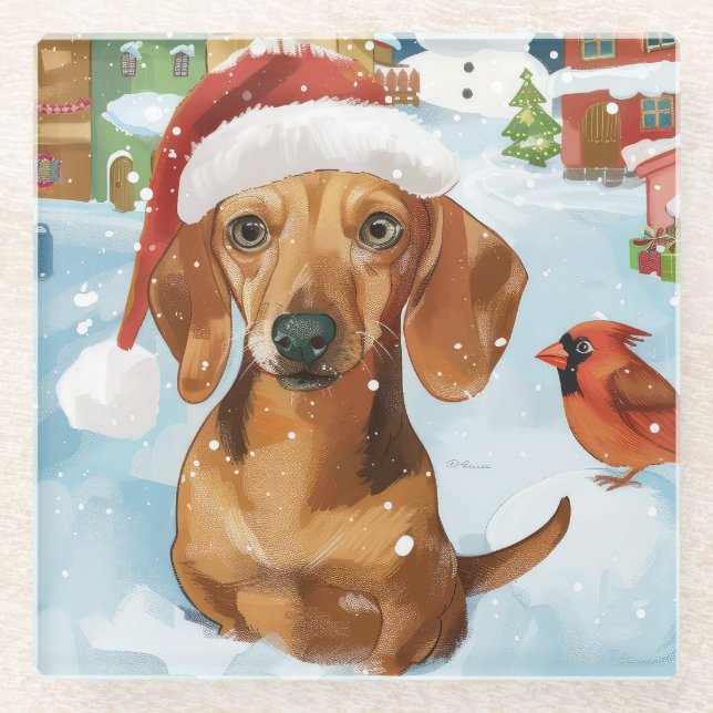 Dessous-de-verre En Verre Dachshund Winter Wonderland Christmas Joy (Devant)